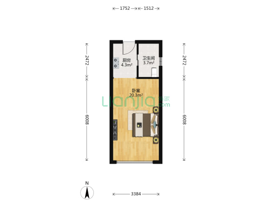 滨江明珠 1室0厅1卫 44平方