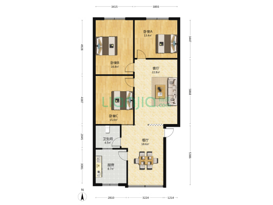 颐苑小区 3室2厅1卫 122平方