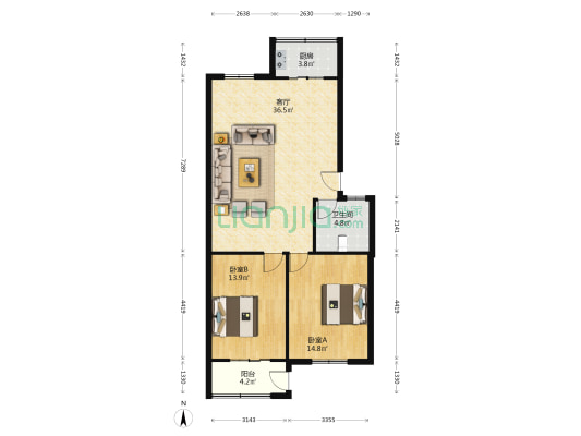 数码港 2室1厅1卫 97平方