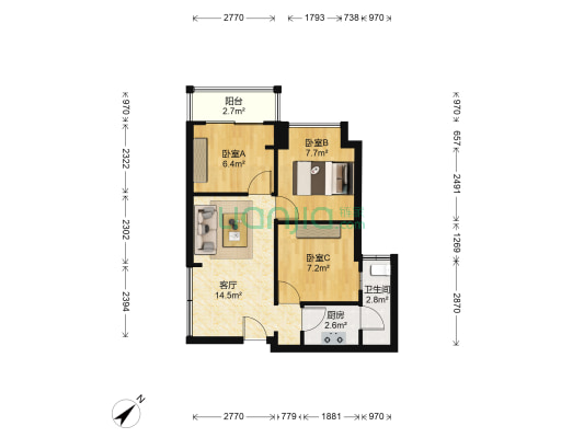 鼎太风华七期 3室1厅1卫 58平方