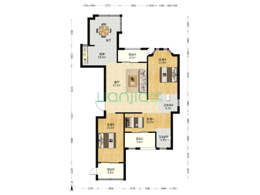龙江壹号 3室1厅2卫 133平方
