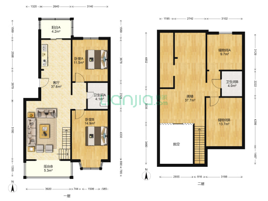 开源里(西青区) 2室1厅2卫 96平方