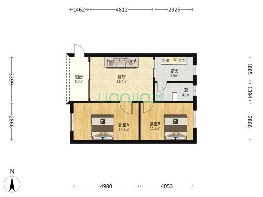 胜利二巷 2室1厅1卫 75平方