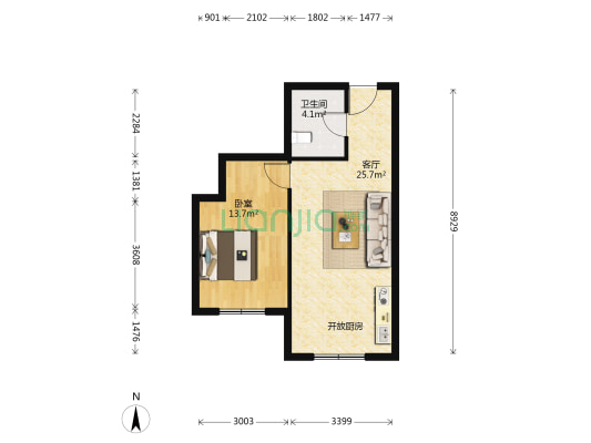 中裕金街广场 1室1厅1卫 61平方