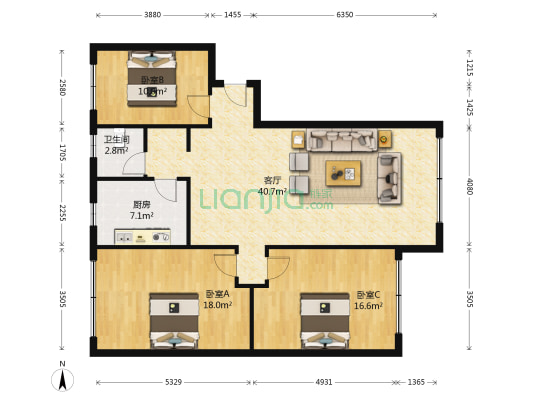 华仙苑 3室1厅1卫 113平方