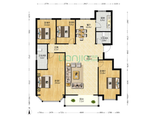 赵都新城景和园 4室2厅2卫 170平方