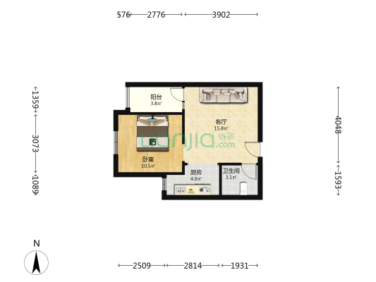长房八方里 1室1厅1卫 58平方