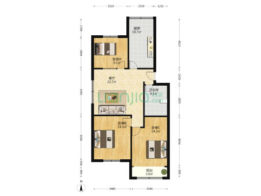 广大馨苑 3室1厅1卫 100平方