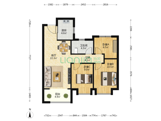 保利和光盛府 3室1厅1卫 88平方