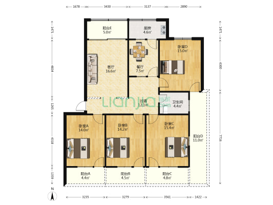鼓东路44号 4室2厅1卫 154平方