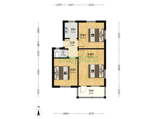 淮海路63号 3室0厅1卫 61平方