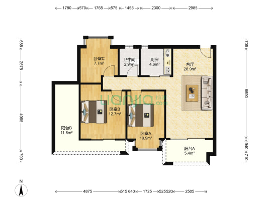 宏景园 3室1厅1卫 91平方
