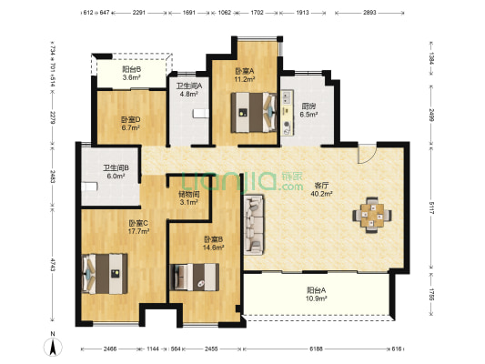 蓝光雍锦园 4室1厅2卫 139平方