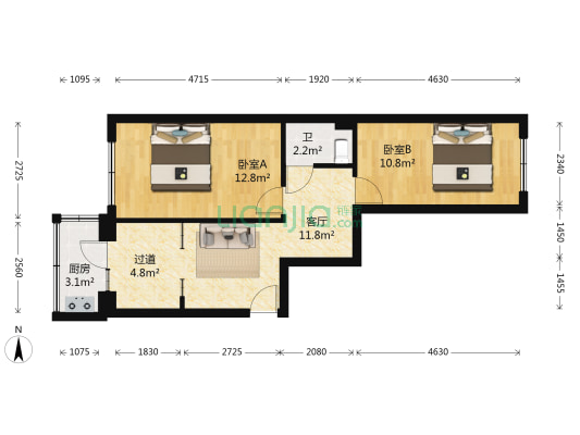 二道安居小区 2室1厅1卫 65平方