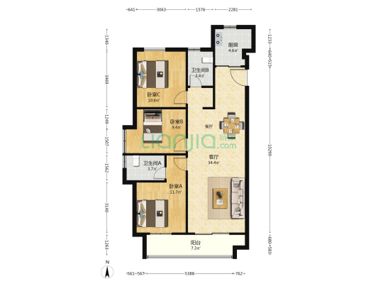 星悦城五期棠颂 3室1厅2卫 123平方