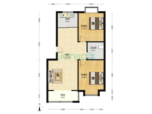 京华苑 2室1厅1卫 94平方