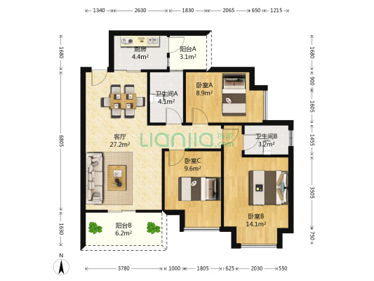 保华铂郡 3室1厅2卫 95平方