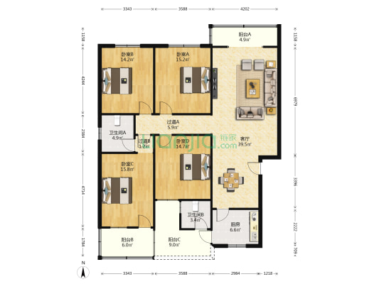 渝北国土分局家属院 4室1厅2卫 155平方