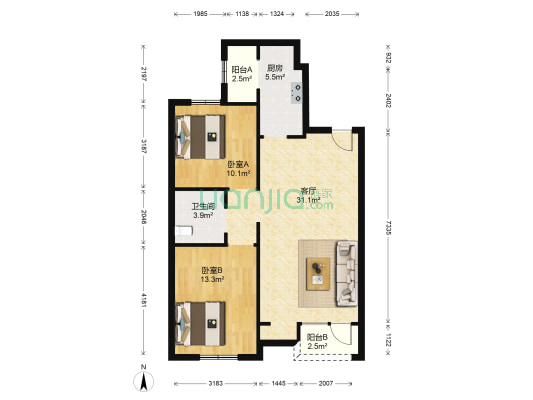 和泓国际 2室1厅1卫 93平方