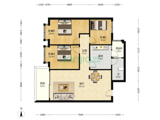 富山山庄 3室1厅1卫 103平方
