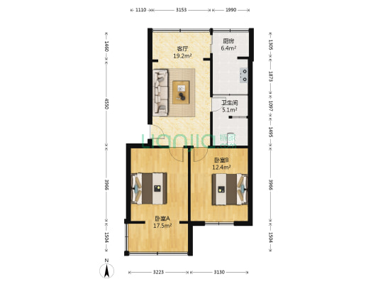 朝发苑 2室1厅1卫 65平方