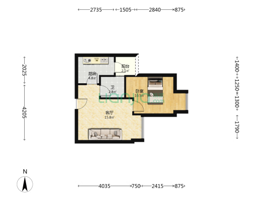 和庆家园D区 1室1厅1卫 46平方