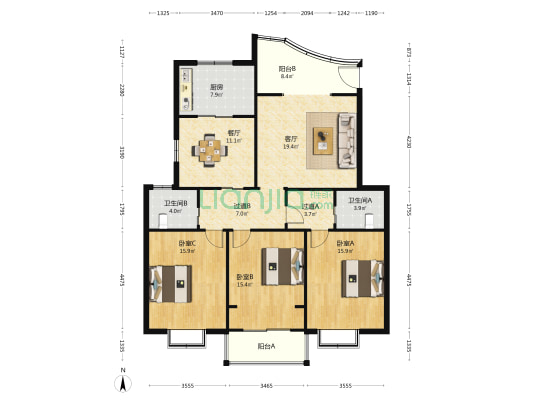 新起点家园 3室2厅2卫 136平方