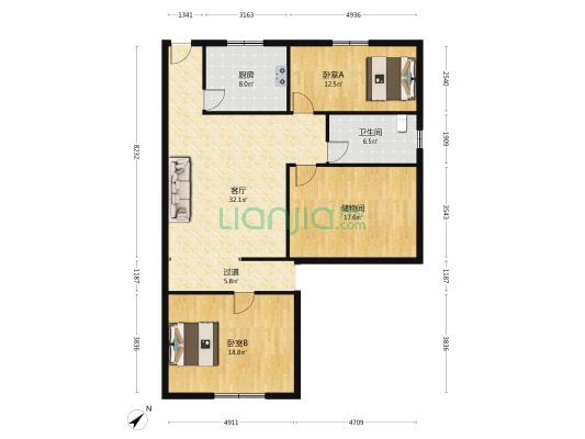 安家园小区 2室1厅1卫 96平方