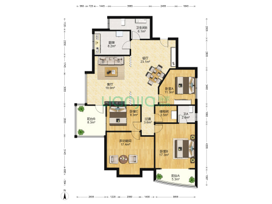 兆南绿岛家园 4室2厅2卫 153平方