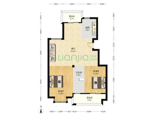 环城新苑 2室1厅1卫 97平方