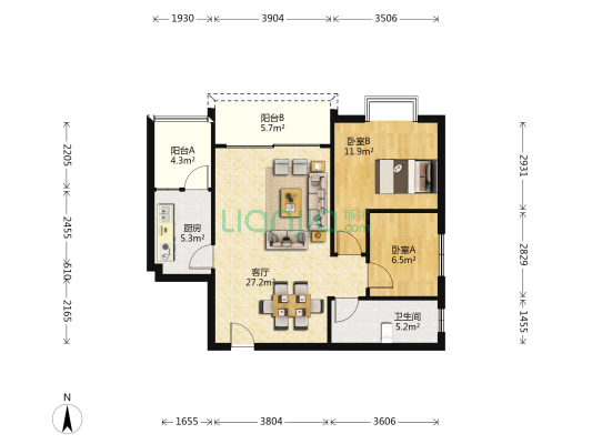 治华大厦 2室1厅1卫 79平方