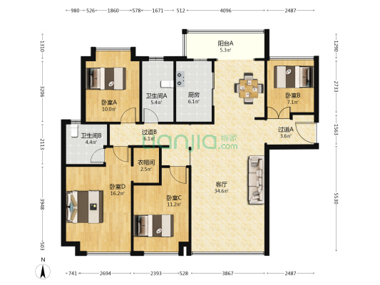 绿地V岛 4室1厅2卫 140平方