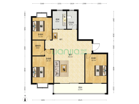 青都国际城 3室1厅1卫 153平方