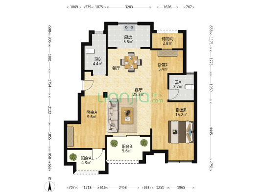 石榴清水湾 3室1厅2卫 95平方