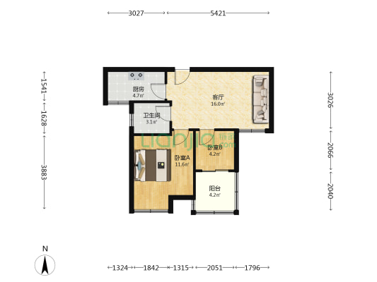 东麟苑 2室1厅1卫 60平方