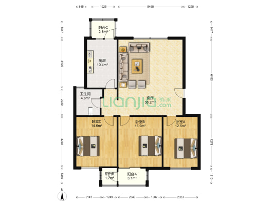 春华园 3室1厅1卫 129平方