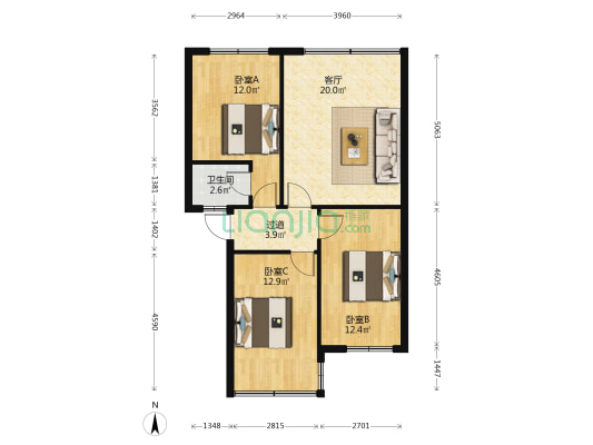核工2号院 3室1厅1卫 72平方