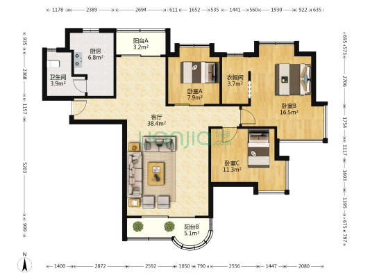 警备区安居苑 3室1厅1卫 120平方