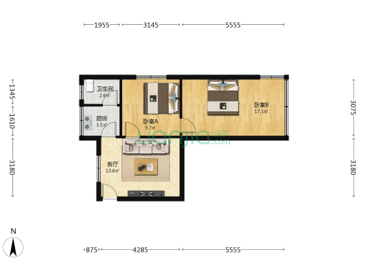 新添大道南段18号 2室1厅1卫 56平方