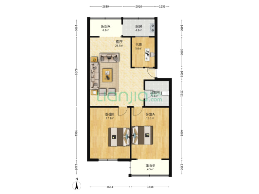 金座公寓(杏花岭区) 3室1厅1卫 108平方