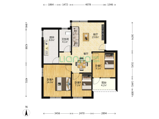 香宁一街 3室1厅1卫 83平方