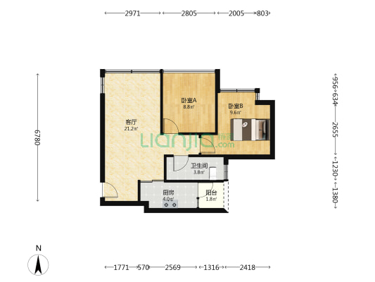 天诚国际 2室1厅1卫 69平方