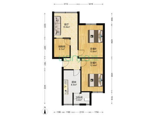 花果园大街9号 2室1厅1卫 71平方
