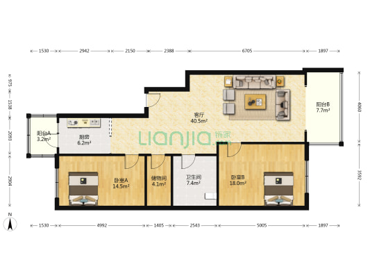亚麻街 2室1厅1卫 123平方