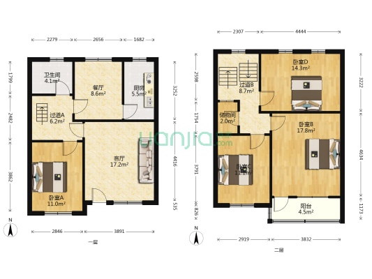 吉恒园 4室2厅1卫 124平方