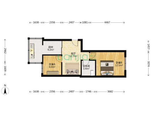 新怒江小区 2室1厅1卫 50平方