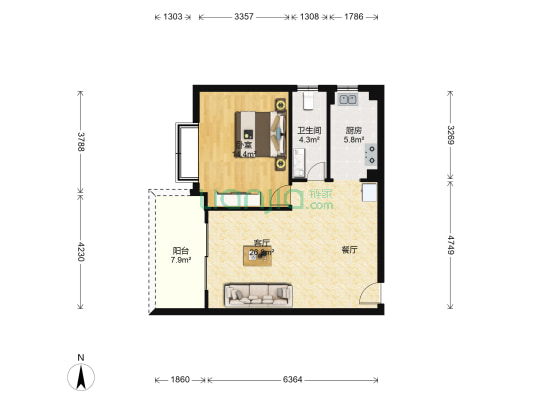 阳光名邸 1室1厅1卫 65平方