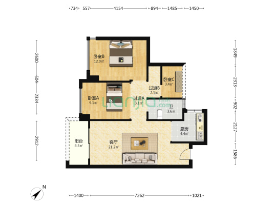 佛山金科城 3室1厅1卫 88平方