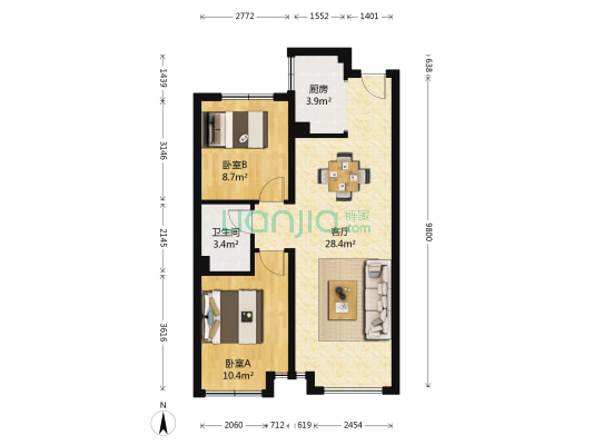 芝华名第 2室1厅1卫 78平方