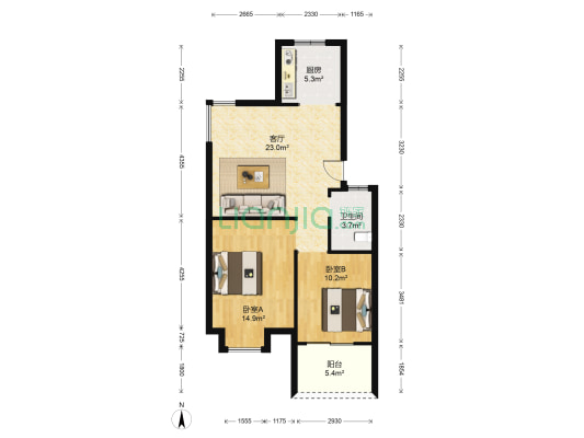 星河湾风渡 2室1厅1卫 72平方